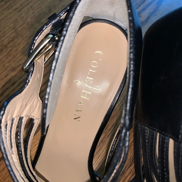 Cole Haan Black Leather Strappy Sandal Heels - Picture 6 of 9